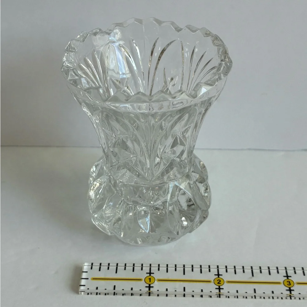 Vintage Clear Cut Crystal Small Vase Toothpick Matchstick Holder Decor 2x3